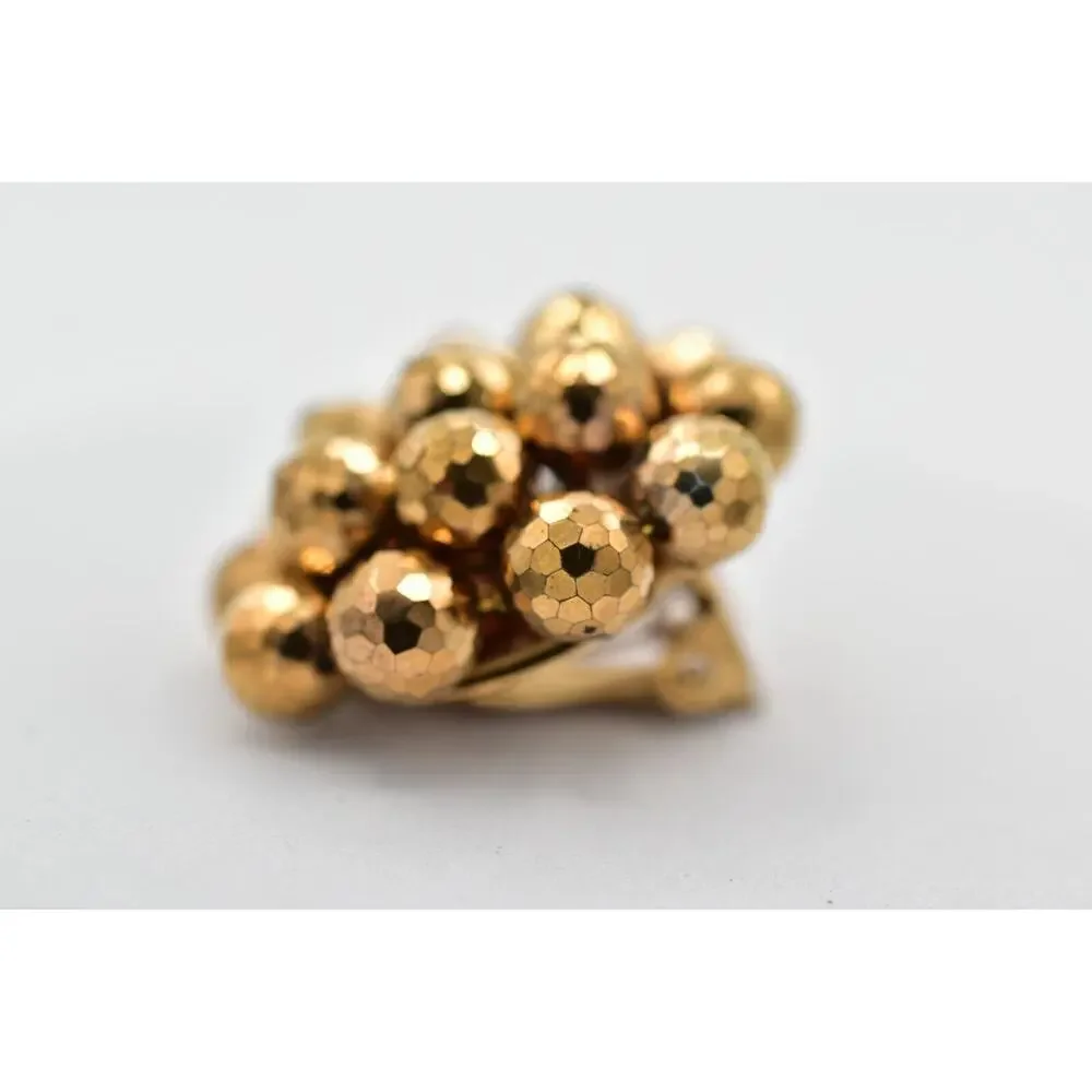 Laguna Vintage Clip On Crystal Earrings Bronze Disco Ball Signed 1950s BinBK